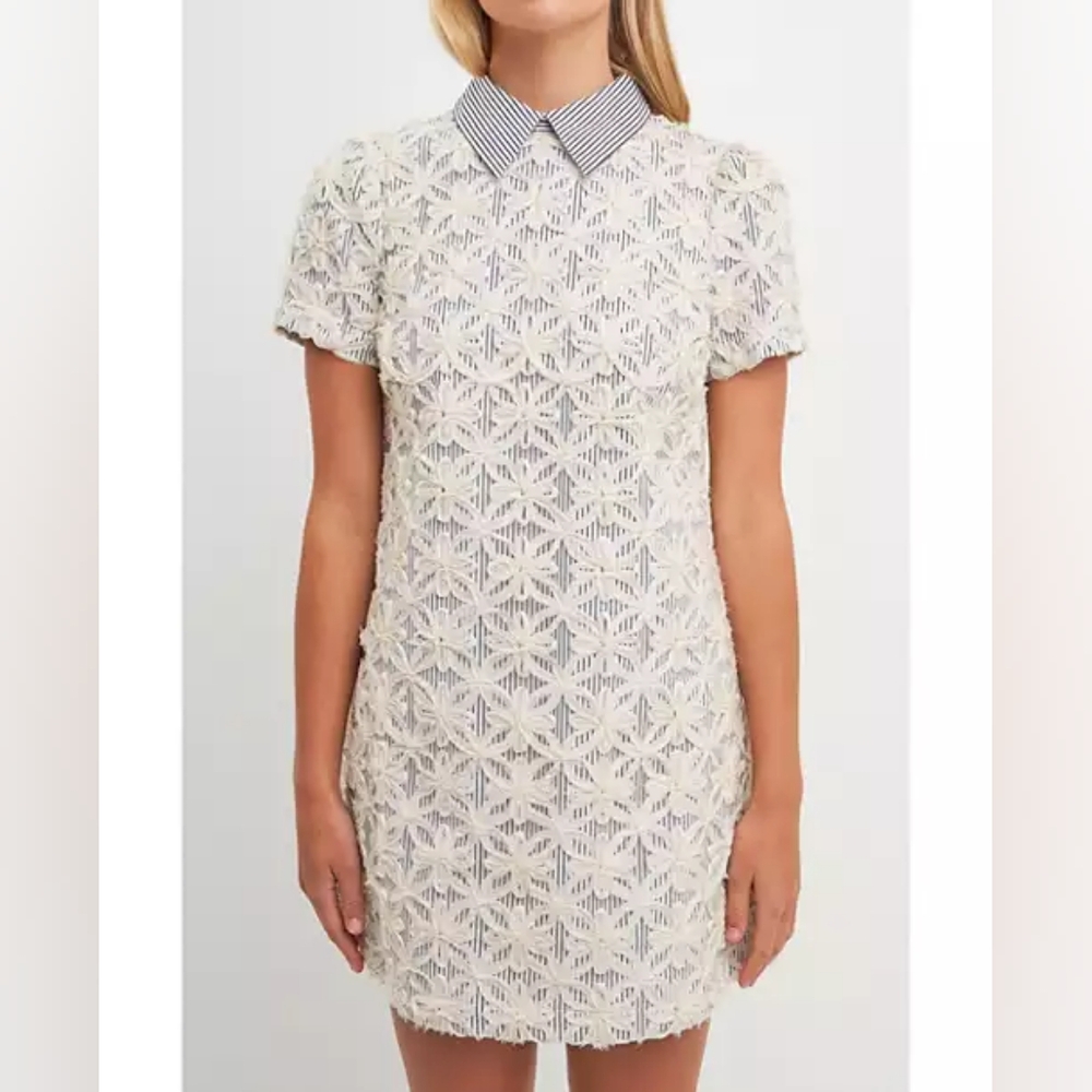 English Factory Premium Ribbon Embroidery Collared Dress | L | Off White